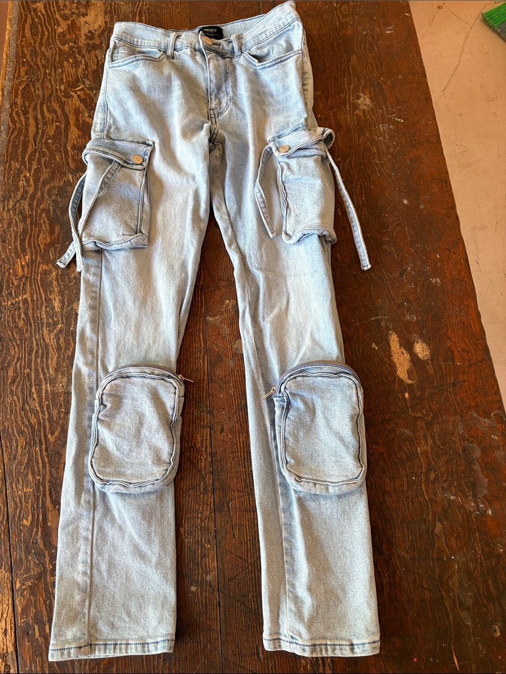 Forever 21 Light Wash Skinny Jeans with Cargo Pockets